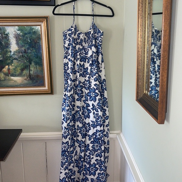 Moda International Hibiscus Maxi dress size Small S resortwear blue & white - Picture 5 of 5